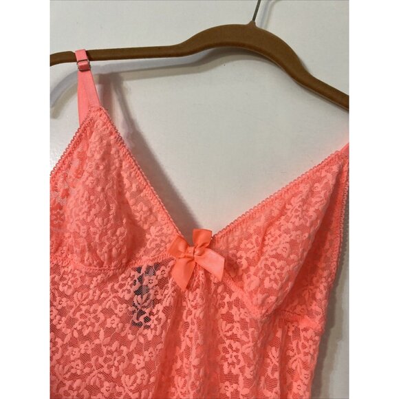 Victorias Secret Sexy Little Things Lace Slip Dress Ruffled Orange Sz M - Picture 2 of 8